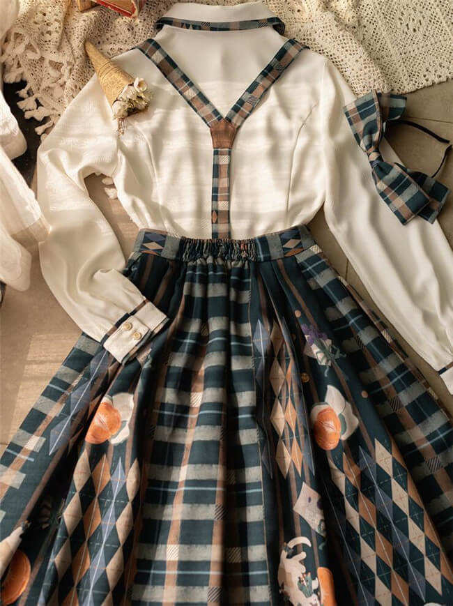 Forest Wardrobe Orange Kitten Lolita Dress, Blouse, Vest and Skirt