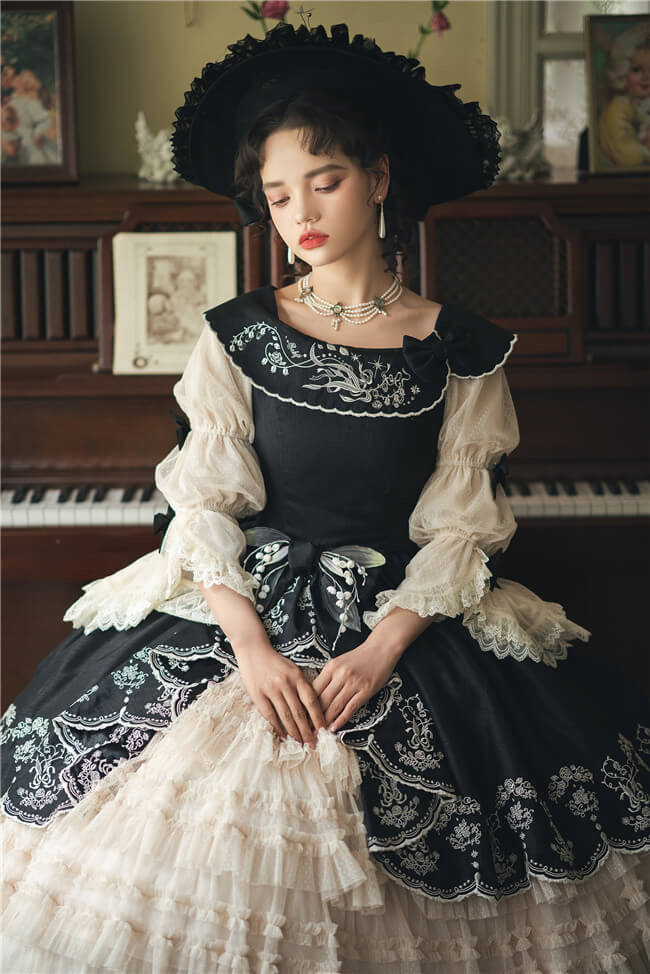 Embroidered Lily of the Valley Elegant Classic Lolita Dress