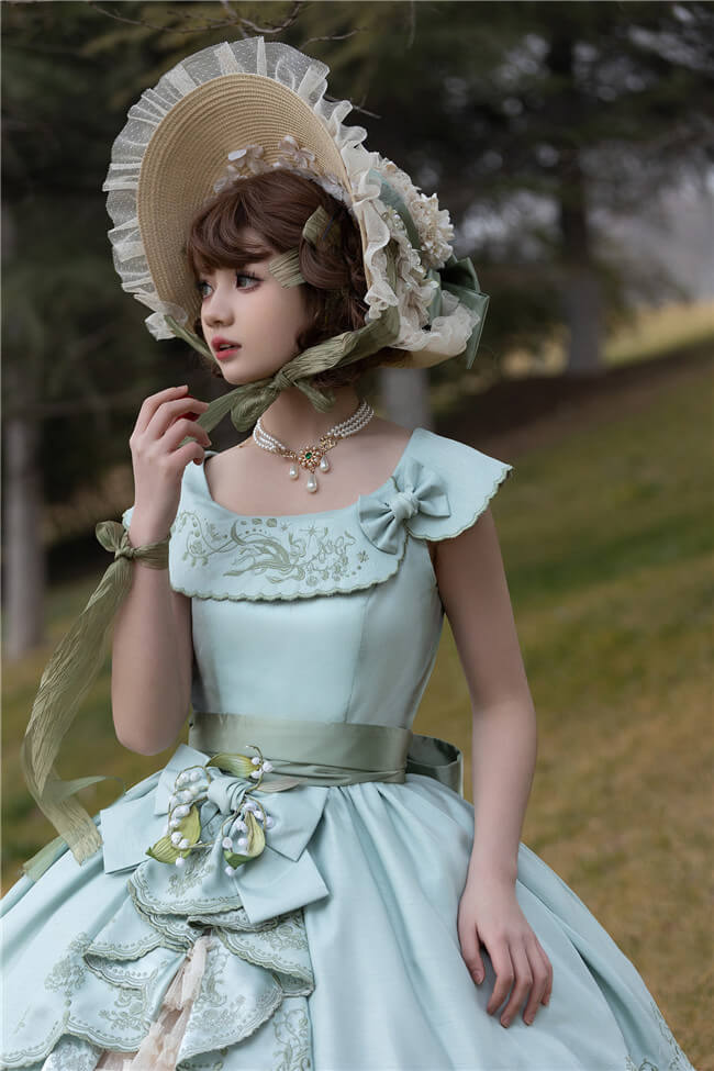 Embroidered Lily of the Valley Elegant Classic Lolita Dress