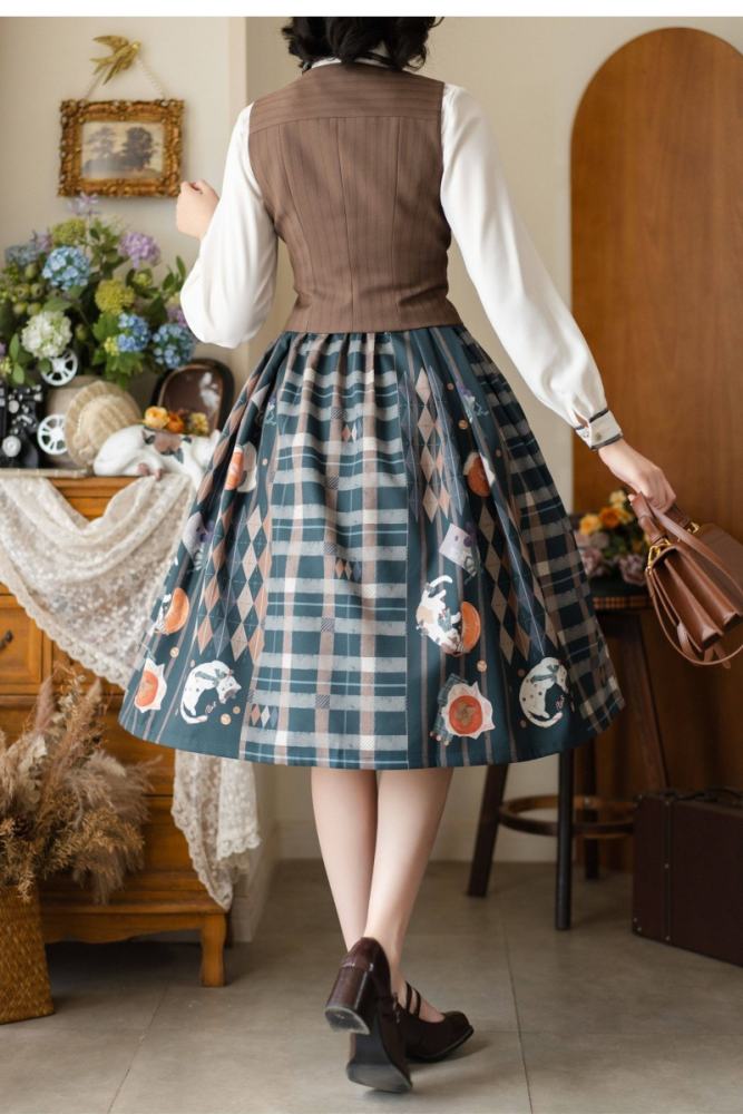 Forest Wardrobe Orange Kitten Lolita Dress, Blouse, Vest and Skirt