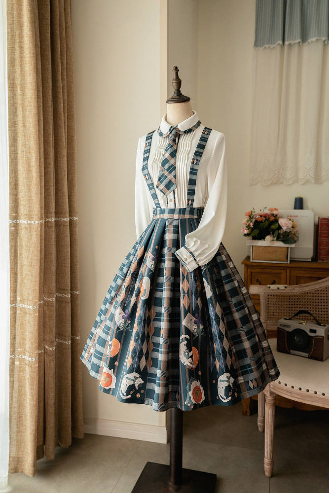 Forest Wardrobe Orange Kitten Lolita Dress, Blouse, Vest and Skirt