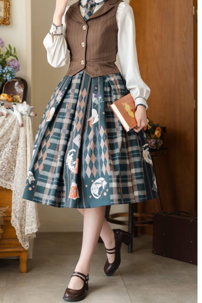 Forest Wardrobe Orange Kitten Lolita Dress, Blouse, Vest and Skirt