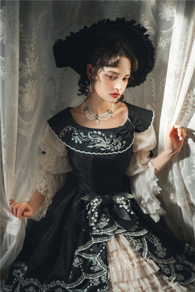 Embroidered Lily of the Valley Elegant Classic Lolita Dress