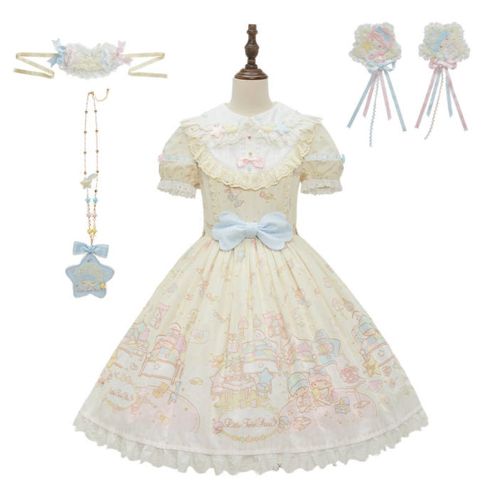 Summer Fairy Sanrio Collaborated The Twins Prints Lolita JSK OP Blouse and Cardigan