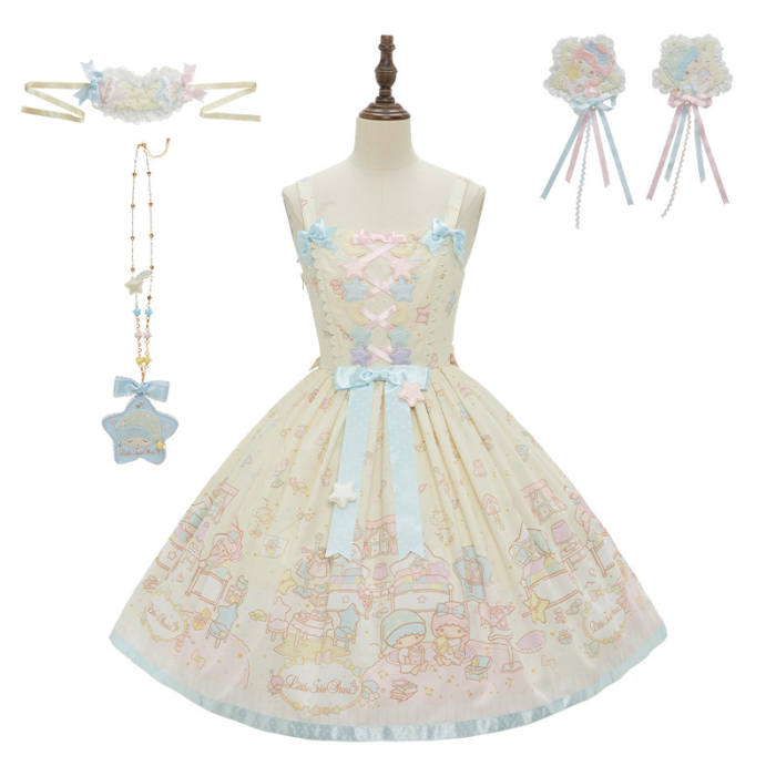 Summer Fairy Sanrio Collaborated The Twins Prints Lolita JSK OP Blouse and Cardigan