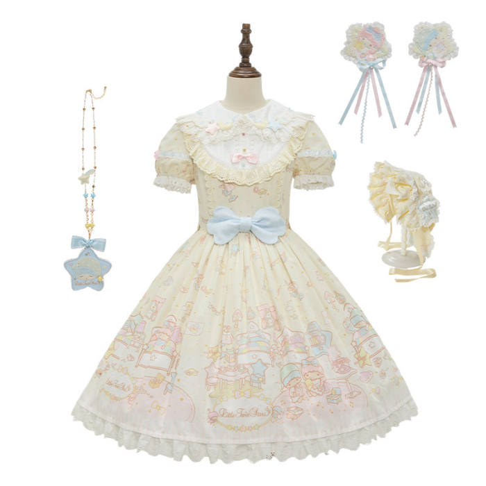 Summer Fairy Sanrio Collaborated The Twins Prints Lolita JSK OP Blouse and Cardigan