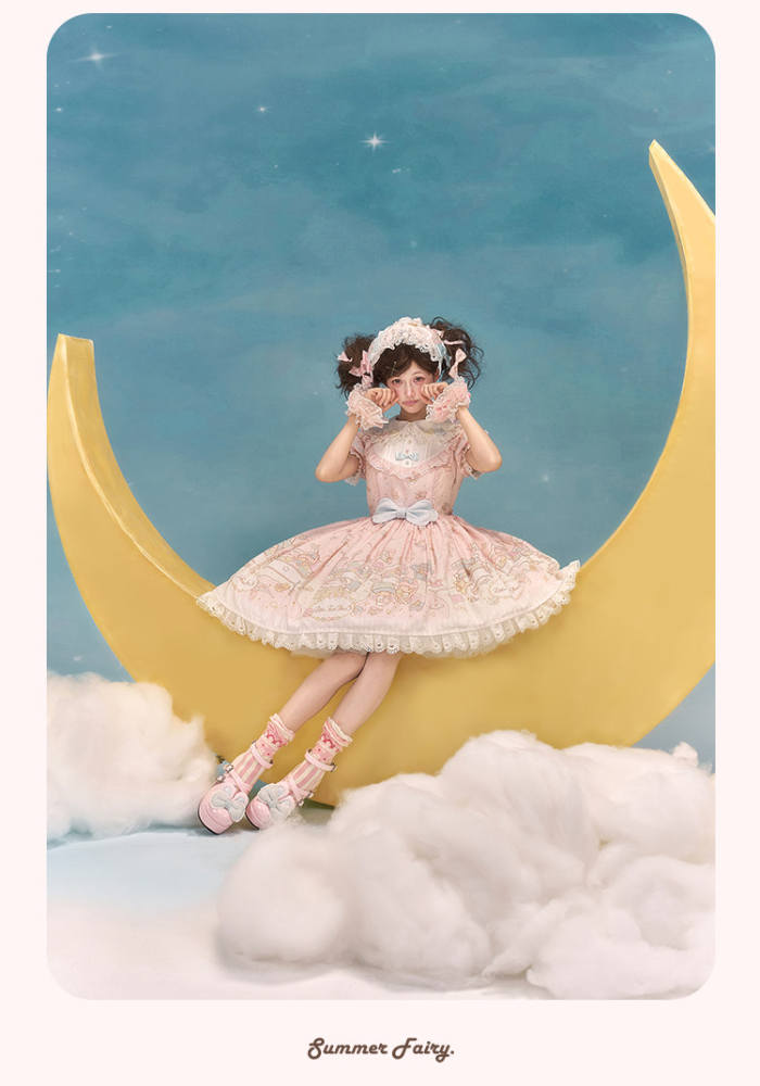 Summer Fairy Sanrio Collaborated The Twins Prints Lolita JSK OP Blouse and Cardigan