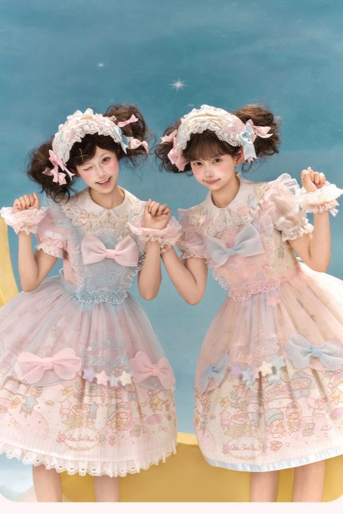 Summer Fairy Sanrio Collaborated The Twins Prints Lolita JSK OP Blouse and Cardigan