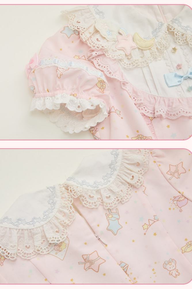 Summer Fairy Sanrio Collaborated The Twins Prints Lolita JSK OP Blouse and Cardigan