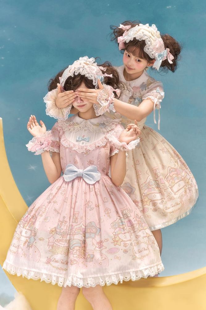 Summer Fairy Sanrio Collaborated The Twins Prints Lolita JSK OP Blouse and Cardigan