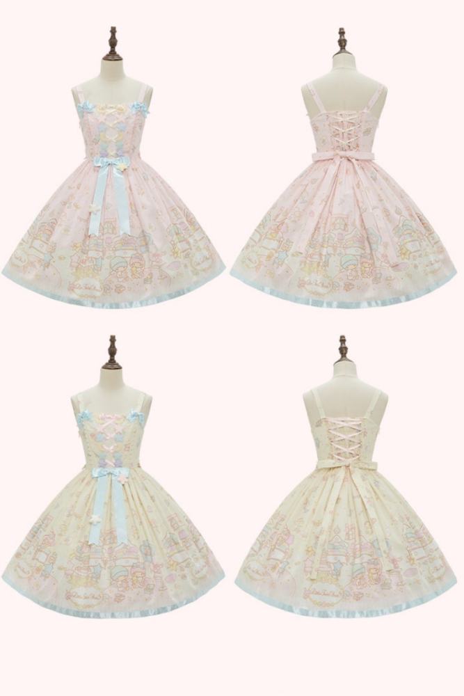 Summer Fairy Sanrio Collaborated The Twins Prints Lolita JSK OP Blouse and Cardigan