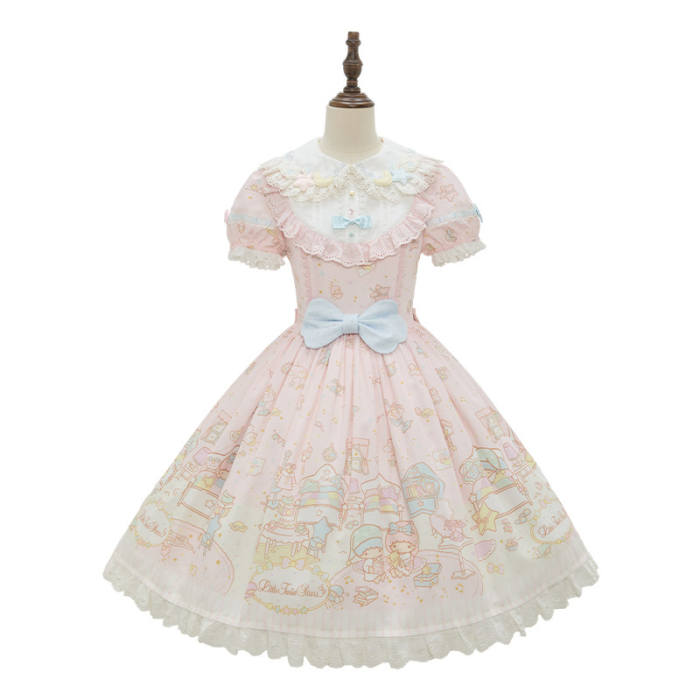 Summer Fairy Sanrio Collaborated The Twins Prints Lolita JSK OP Blouse and Cardigan