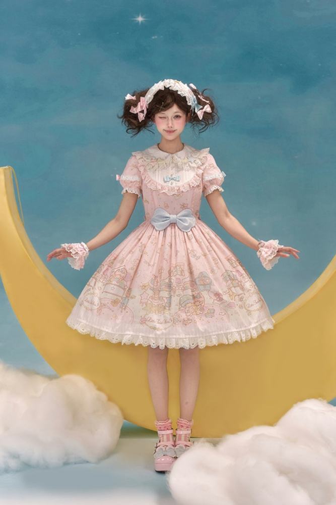 Summer Fairy Sanrio Collaborated The Twins Prints Lolita JSK OP Blouse and Cardigan