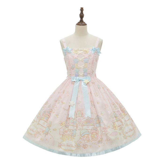 Summer Fairy Sanrio Collaborated The Twins Prints Lolita JSK OP Blouse and Cardigan