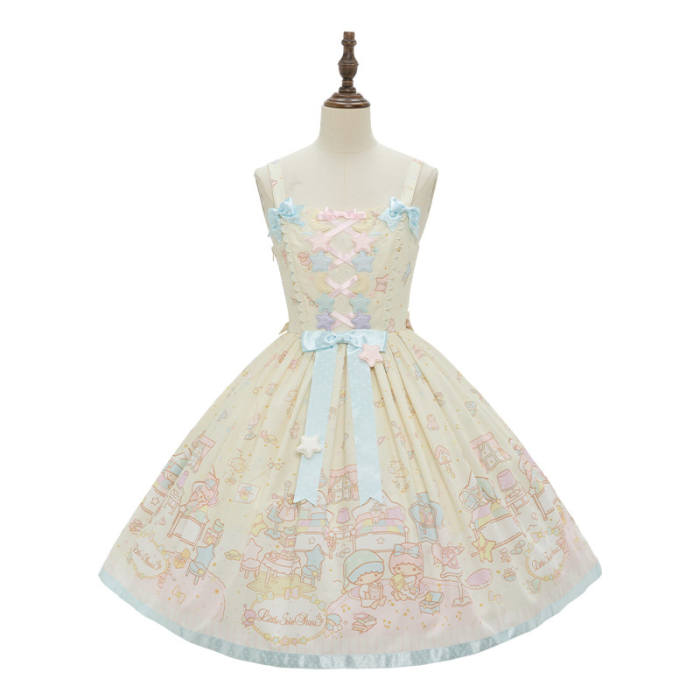 Summer Fairy Sanrio Collaborated The Twins Prints Lolita JSK OP Blouse and Cardigan