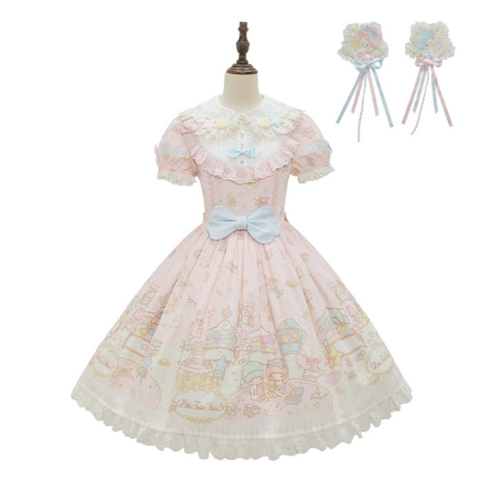 Summer Fairy Sanrio Collaborated The Twins Prints Lolita JSK OP Blouse and Cardigan