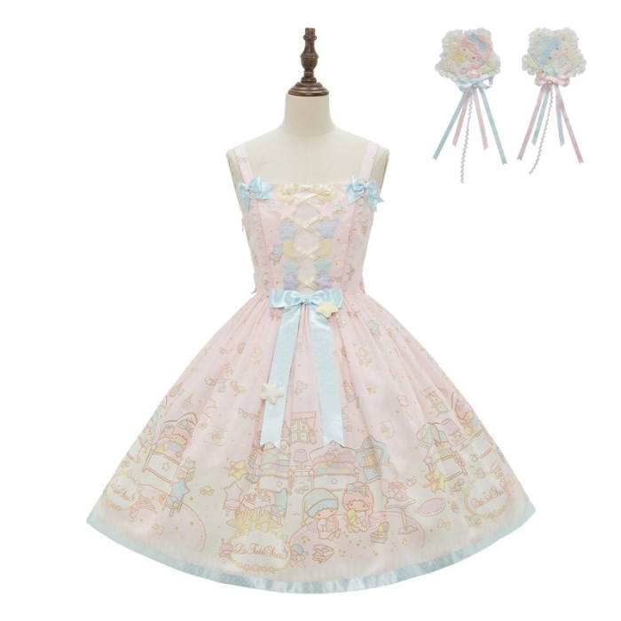 Summer Fairy Sanrio Collaborated The Twins Prints Lolita JSK OP Blouse and Cardigan
