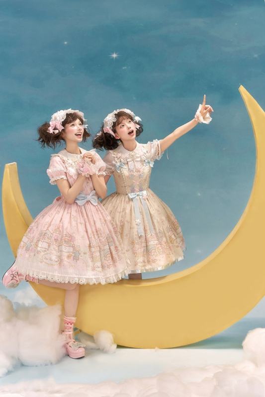 Summer Fairy Sanrio Collaborated The Twins Prints Lolita JSK OP Blouse and Cardigan