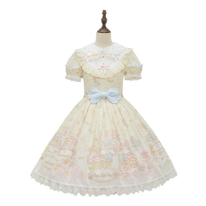 Summer Fairy Sanrio Collaborated The Twins Prints Lolita JSK OP Blouse and Cardigan