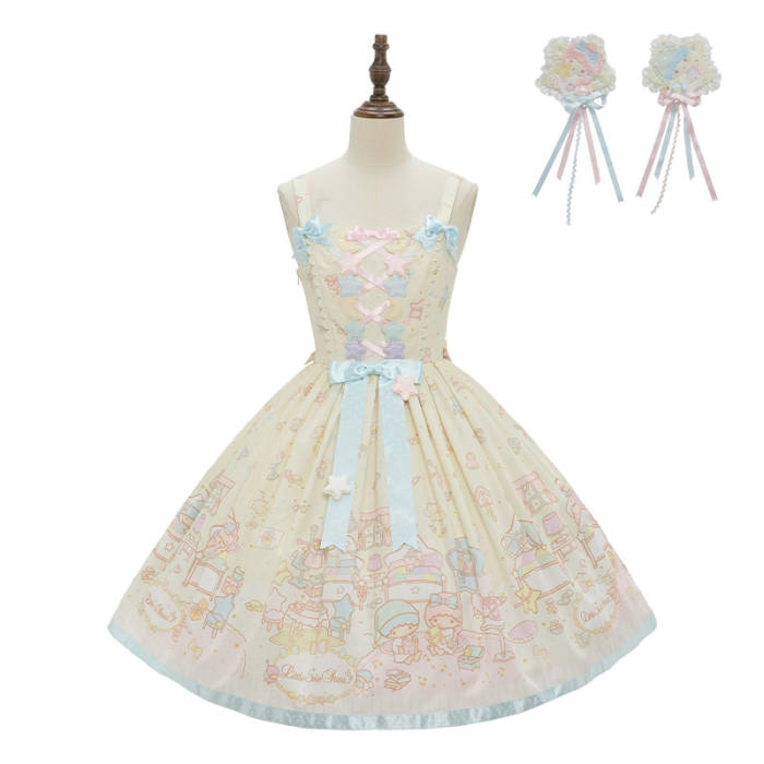 Summer Fairy Sanrio Collaborated The Twins Prints Lolita JSK OP Blouse and Cardigan