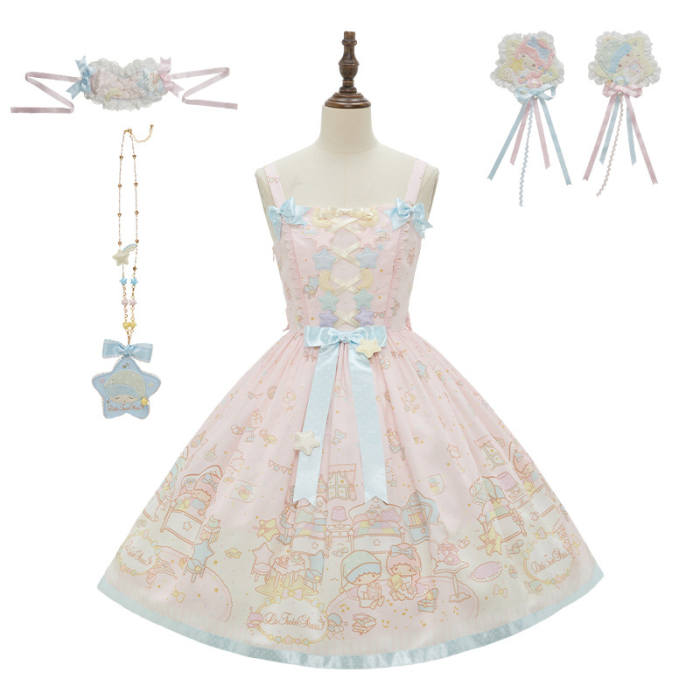 Summer Fairy Sanrio Collaborated The Twins Prints Lolita JSK OP Blouse and Cardigan