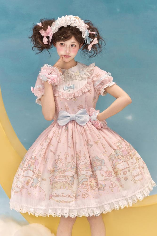Summer Fairy Sanrio Collaborated The Twins Prints Lolita JSK OP Blouse and Cardigan