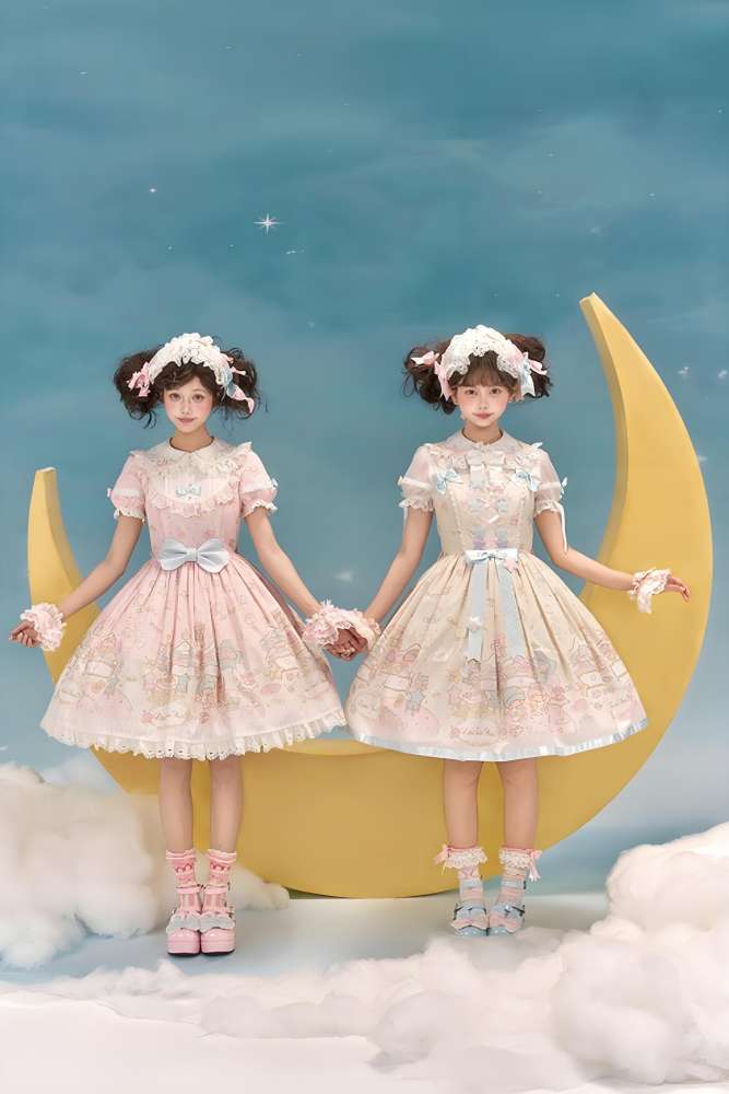 Summer Fairy Sanrio Collaborated The Twins Prints Lolita JSK OP Blouse and Cardigan