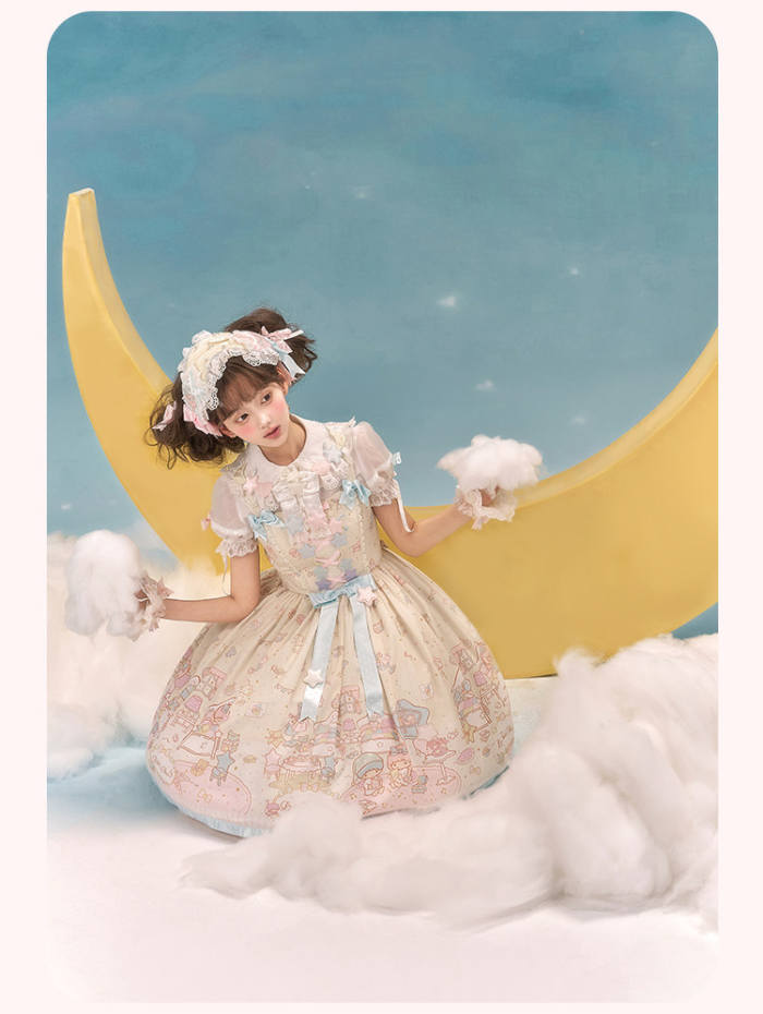 Summer Fairy Sanrio Collaborated The Twins Prints Lolita JSK OP Blouse and Cardigan