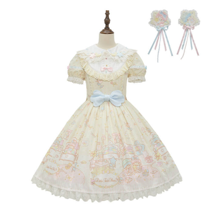 Summer Fairy Sanrio Collaborated The Twins Prints Lolita JSK OP Blouse and Cardigan