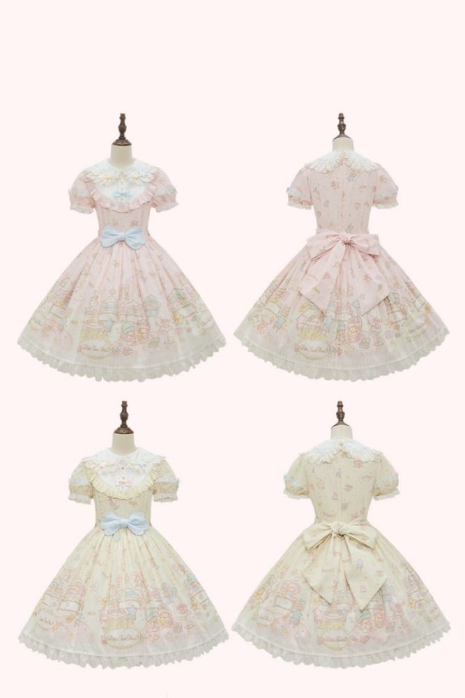 Summer Fairy Sanrio Collaborated The Twins Prints Lolita JSK OP Blouse and Cardigan
