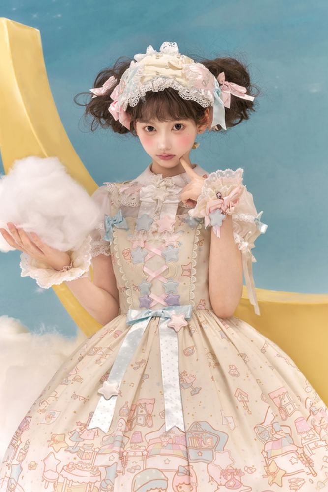 Summer Fairy Sanrio Collaborated The Twins Prints Lolita JSK OP Blouse and Cardigan