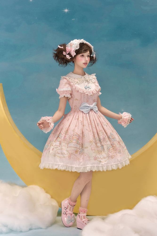 Summer Fairy Sanrio Collaborated The Twins Prints Lolita JSK OP Blouse and Cardigan