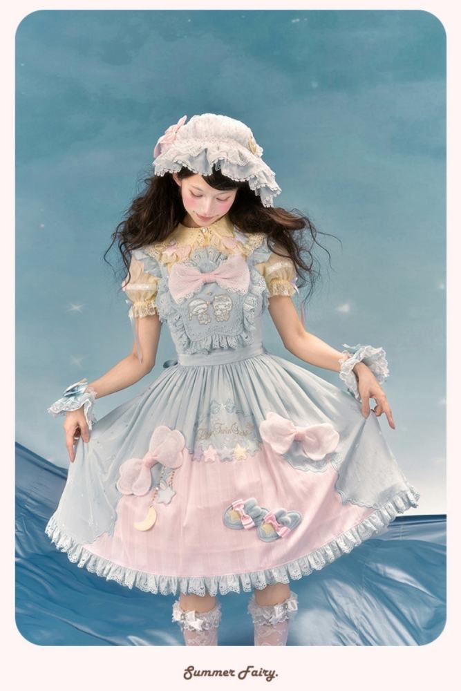 Summer Fairy Sanrio Collaborated The Twins Prints Lolita JSK OP Blouse and Cardigan