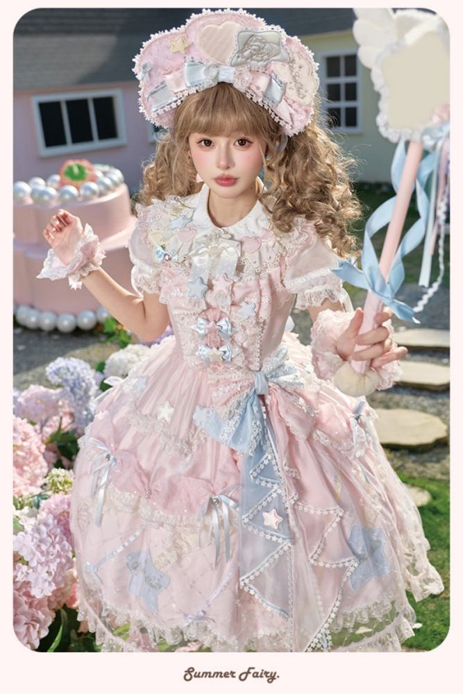 Summer Fairy Sanrio Collaborated The Twins Prints Lolita JSK OP Blouse and Cardigan