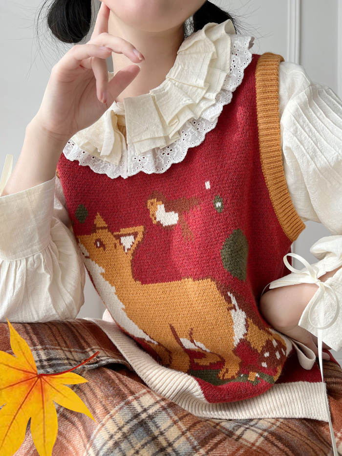 Miss Point ~Little Fox in Woods Sweater Vest