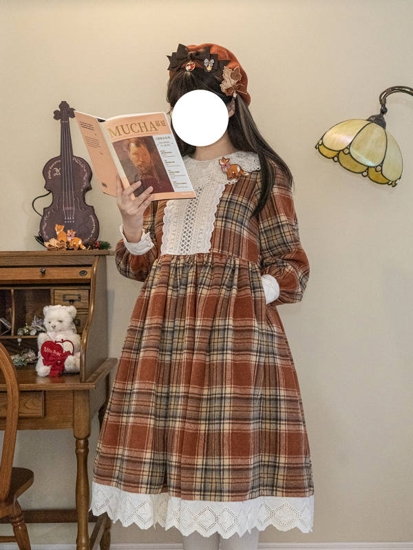Miss Point ~Little Fox in Woods Mori Girl Elegant Plaid Dress