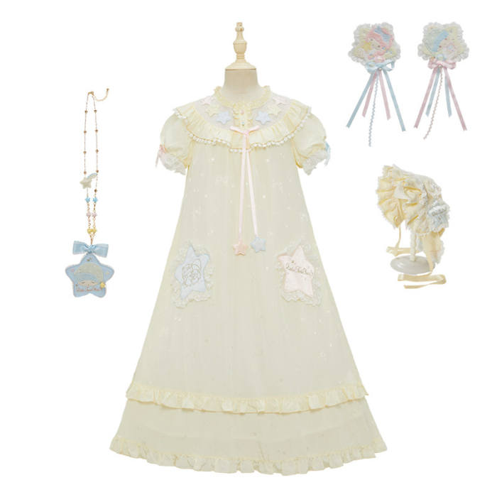 Summer Fairy Sanrio Collaborated The Twins Lolita Yellow OP and Pink Blue JSK