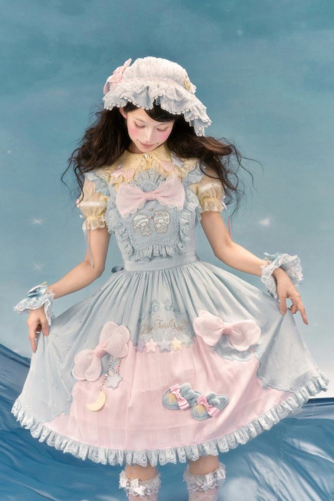 Summer Fairy Sanrio Collaborated The Twins Lolita Yellow OP and Pink Blue JSK
