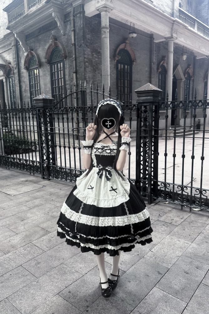 Sweet Coco Maid Cotton Lolita JSK Apron and Hairband