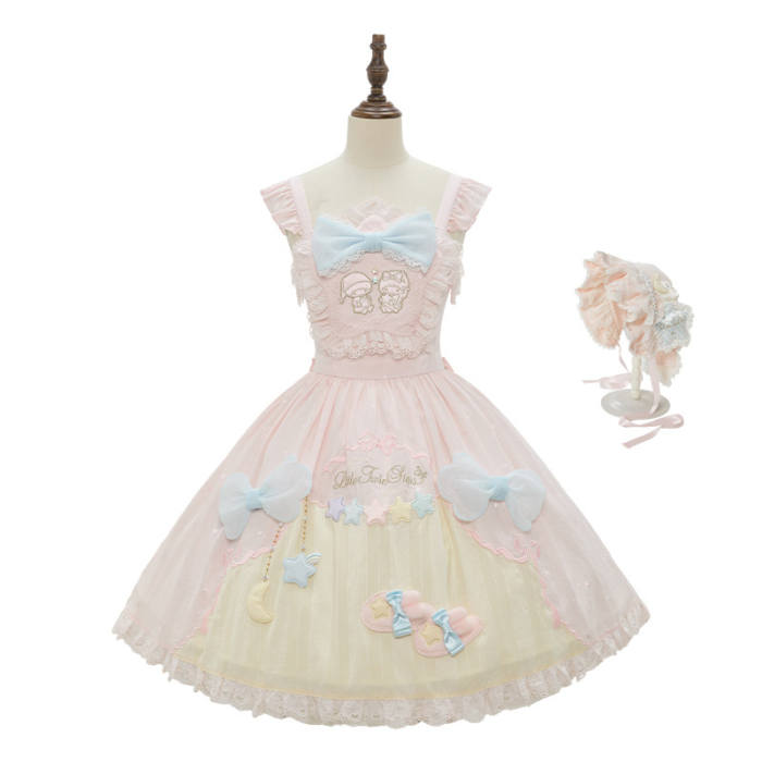 Summer Fairy Sanrio Collaborated The Twins Lolita Yellow OP and Pink Blue JSK
