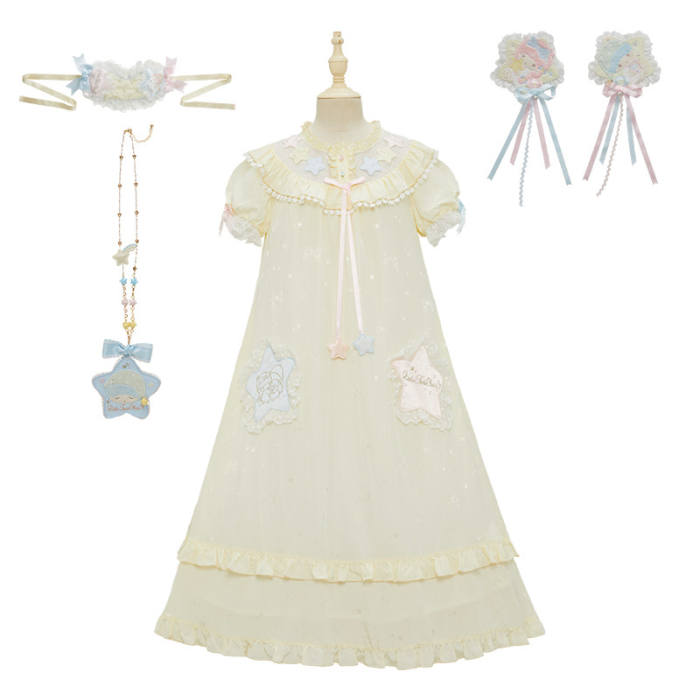 Summer Fairy Sanrio Collaborated The Twins Lolita Yellow OP and Pink Blue JSK
