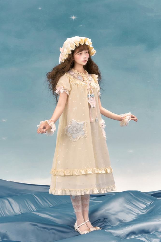 Summer Fairy Sanrio Collaborated The Twins Lolita Yellow OP and Pink Blue JSK