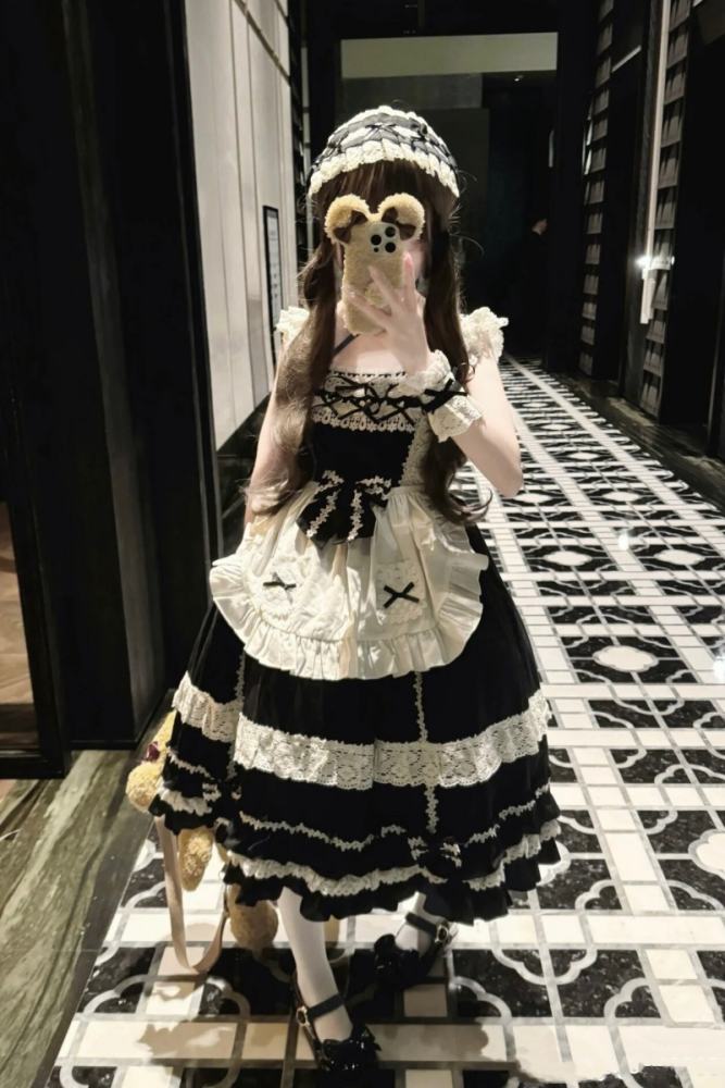 Sweet Coco Maid Cotton Lolita JSK Apron and Hairband