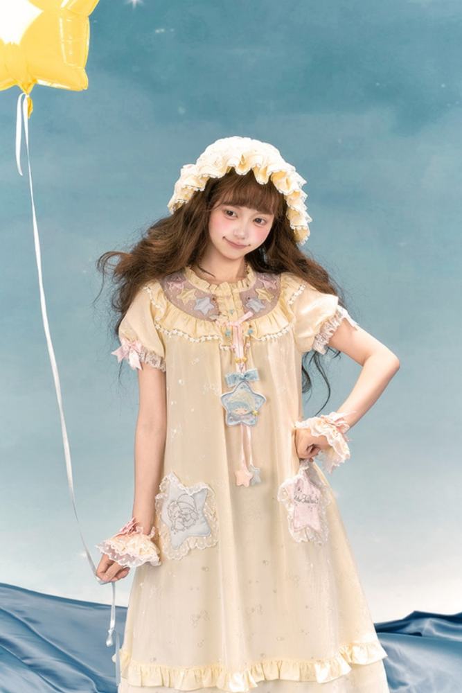 Summer Fairy Sanrio Collaborated The Twins Lolita Yellow OP and Pink Blue JSK
