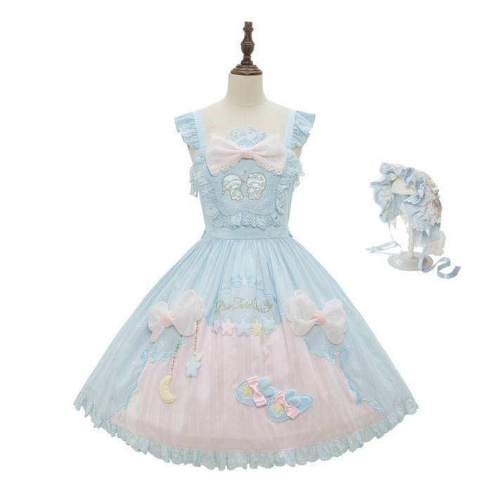 Summer Fairy Sanrio Collaborated The Twins Lolita Yellow OP and Pink Blue JSK