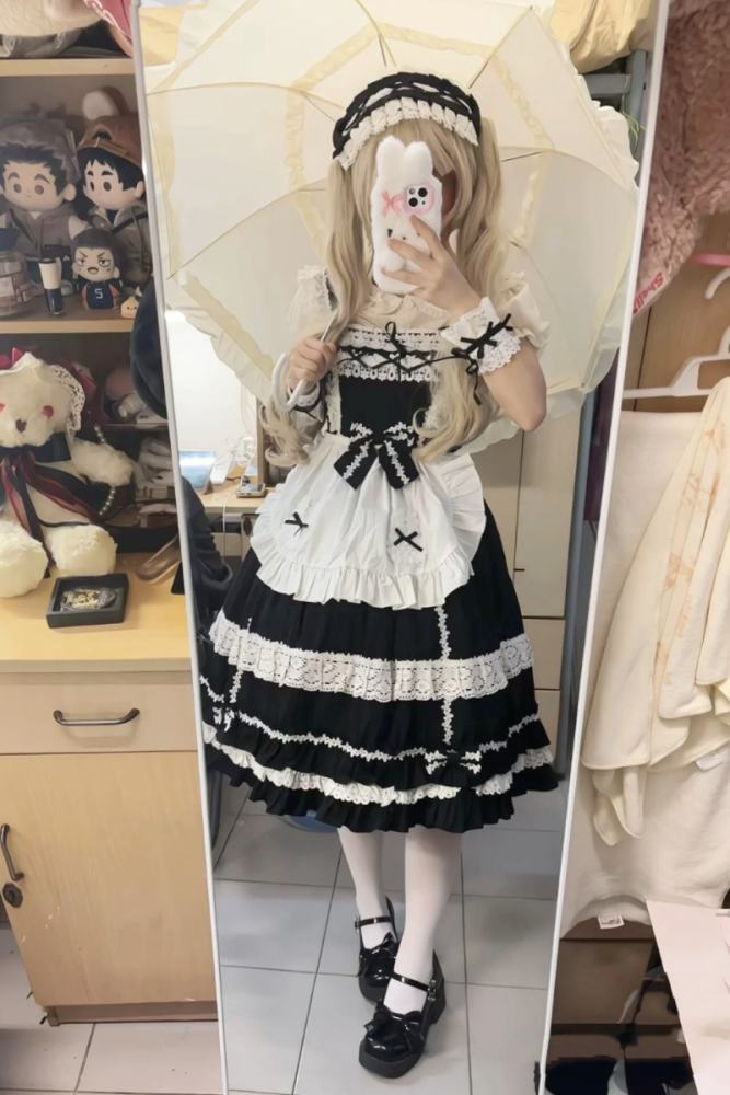 Sweet Coco Maid Cotton Lolita JSK Apron and Hairband