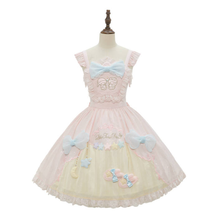Summer Fairy Sanrio Collaborated The Twins Lolita Yellow OP and Pink Blue JSK