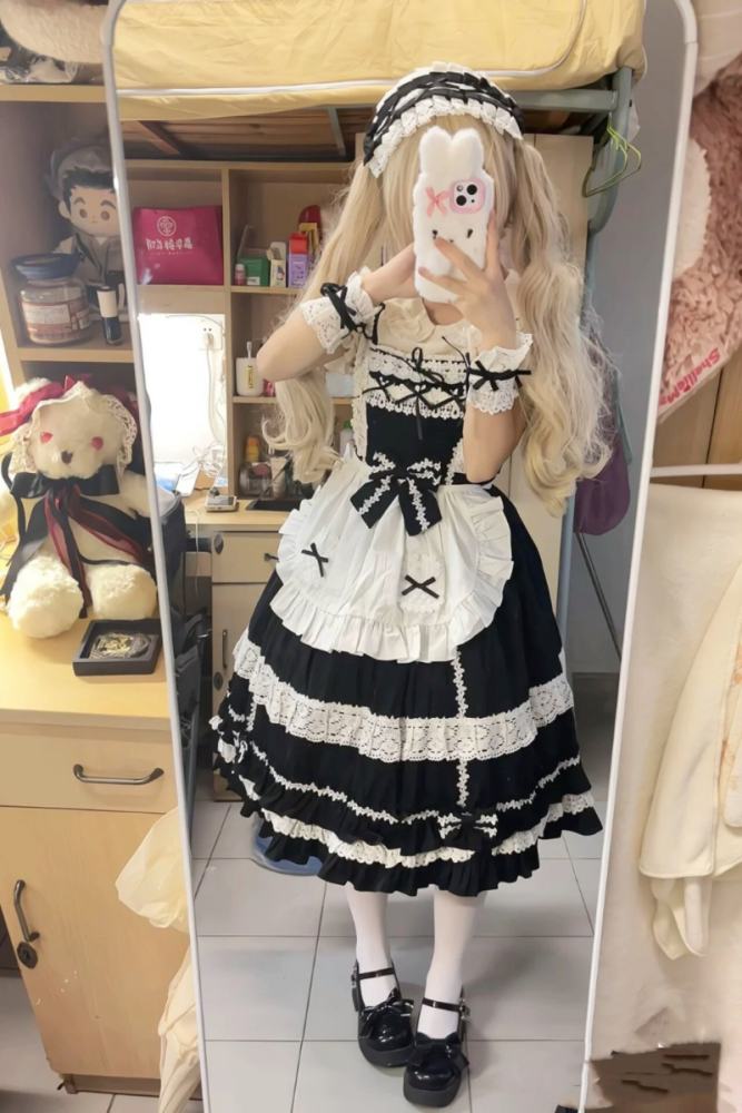 Sweet Coco Maid Cotton Lolita JSK Apron and Hairband