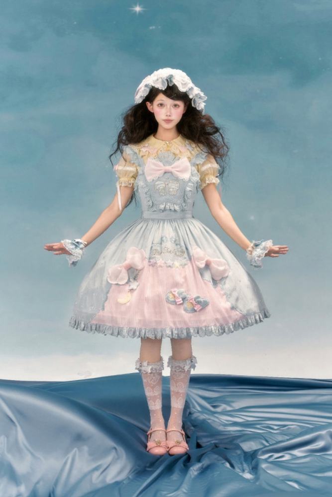 Summer Fairy Sanrio Collaborated The Twins Lolita Yellow OP and Pink Blue JSK