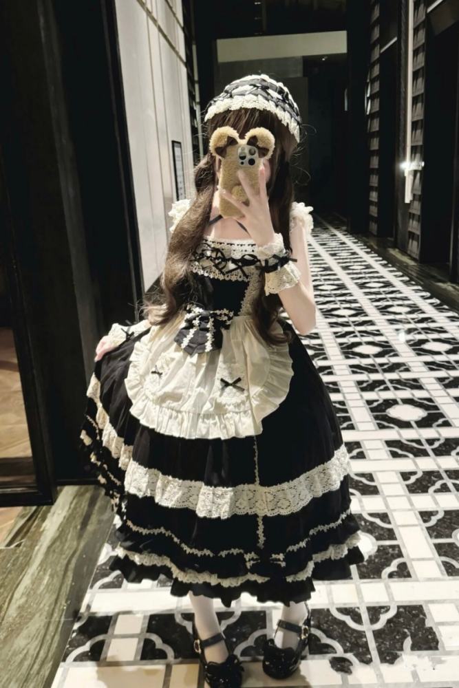 Sweet Coco Maid Cotton Lolita JSK Apron and Hairband